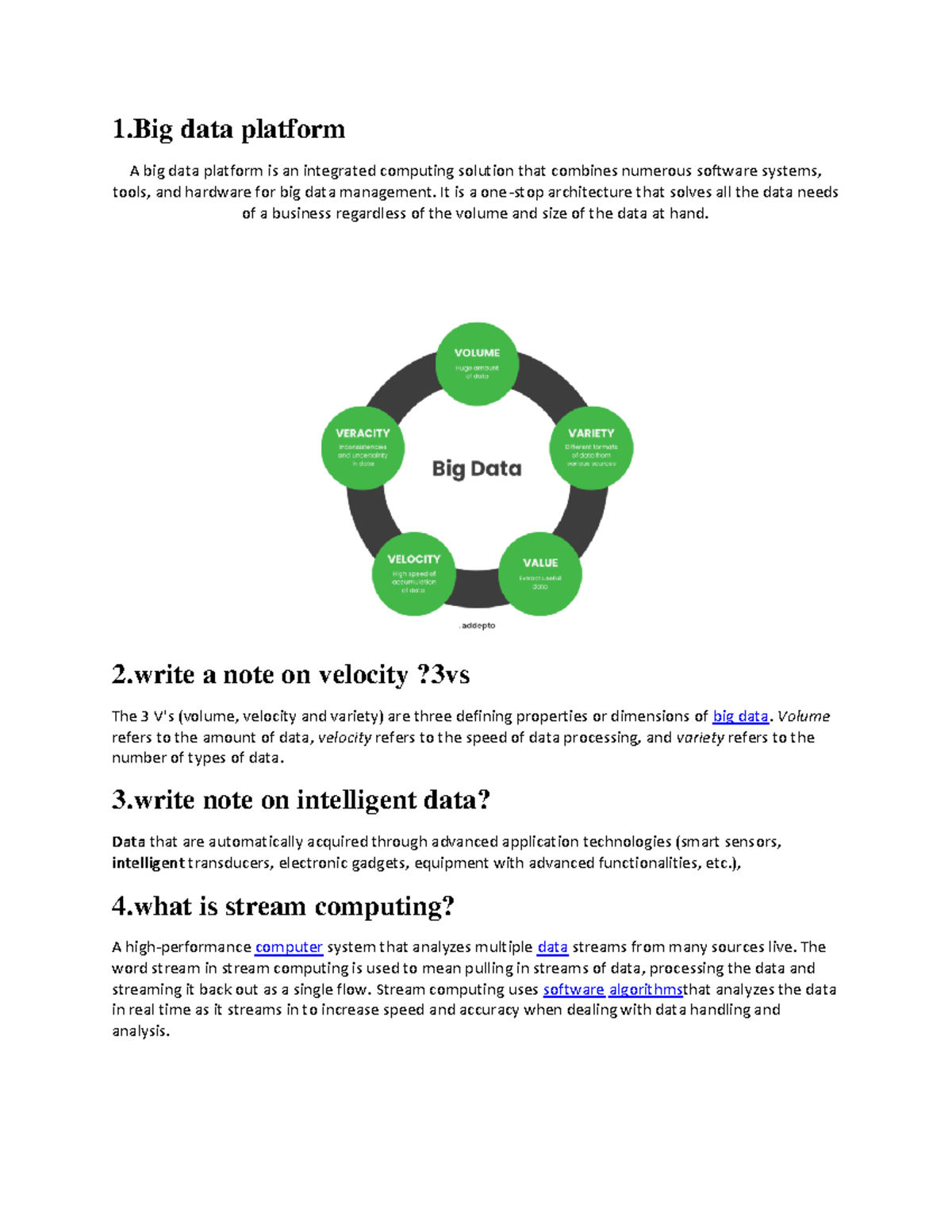 Big data answer - The material is good for study exam - 1 data platform ...