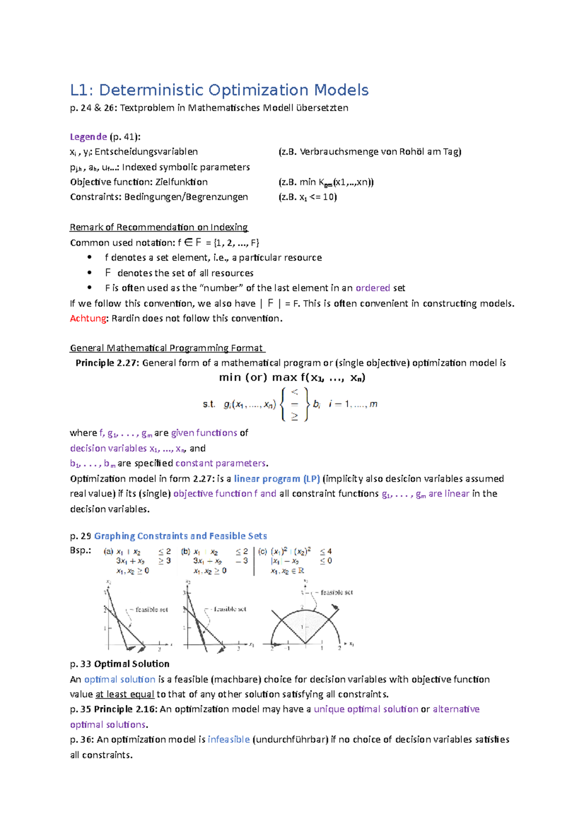 Zusammenfassung der ersten VL - L1: Deterministic Optimization Models p ...