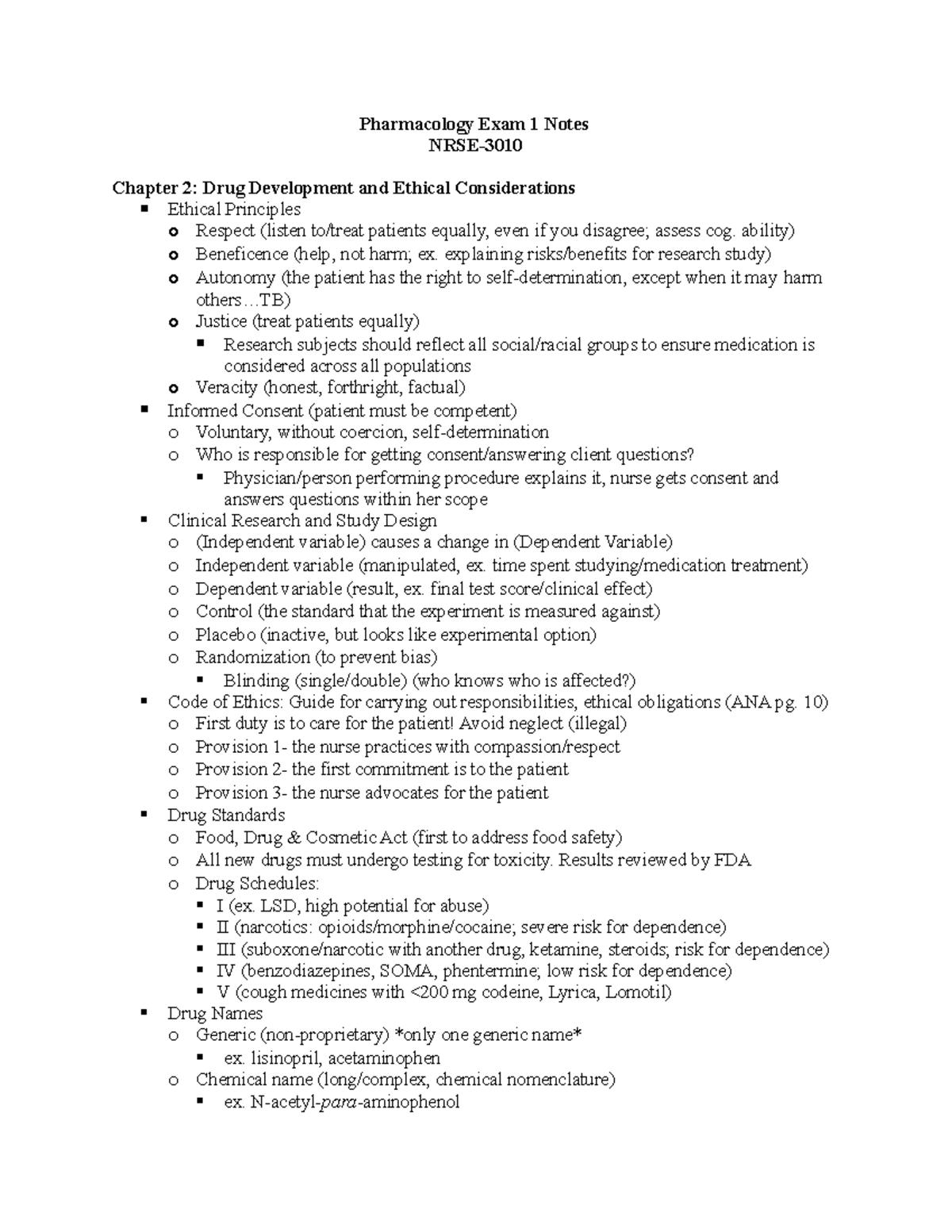 Pharm Exam 1 Notes - Pharmacology Exam 1 Notes NRSE- Chapter 2: Drug ...