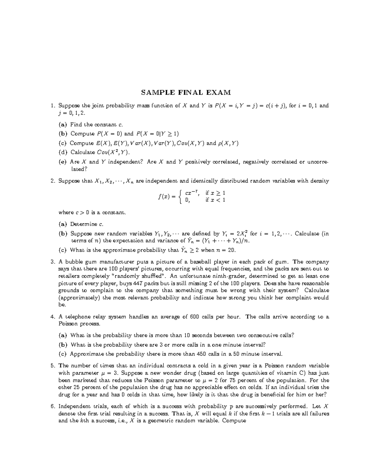 17 Probability With Applications Isye27 Practice Final Sample Final Exam Suppose The Joint Studocu