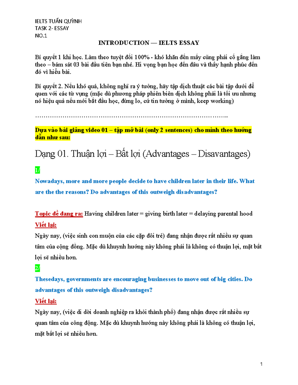 Writing NO.1 Introduction AND Conclusion - TASK 2- ESSAY NO ...