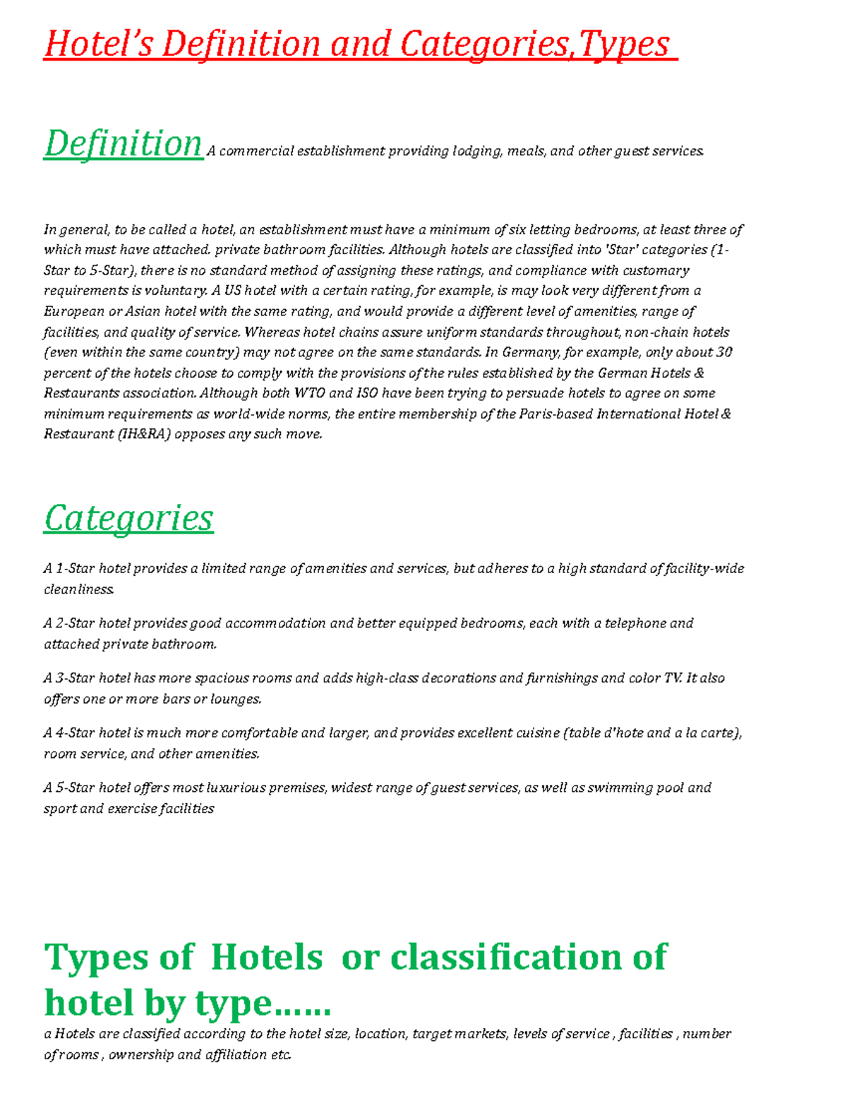 Hotels Definition Types Categories Hotel’s Definition and Categories