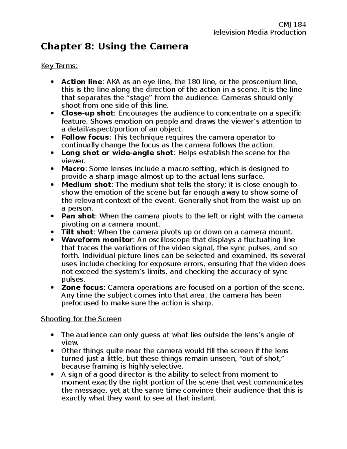 Chapter 8 - Lecture notes 8 - Television Media Production Chapter 8 ...