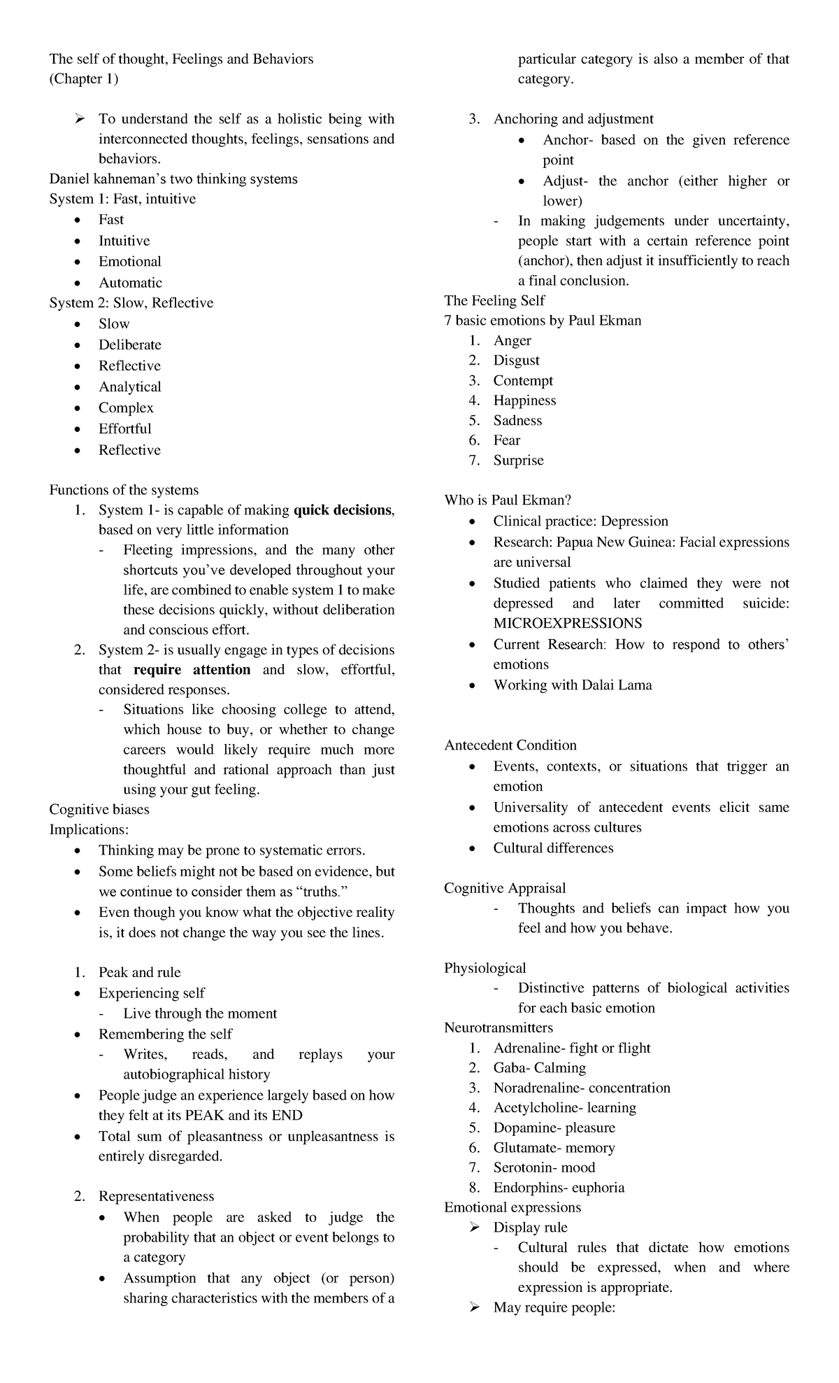 UTS- Reviewer - The self of thought, Feelings and Behaviors (Chapter 1 ...