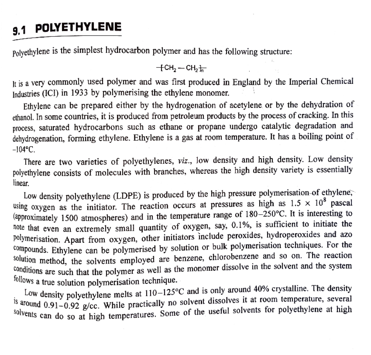 Note on Polyethylene - This can be used as a study material for ...
