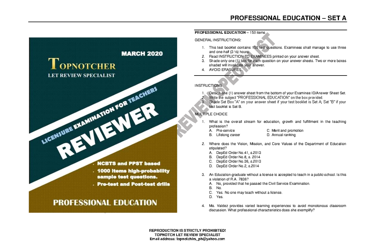Topnotcher LET Reviewer PROF - REPRODUCTION IS STRICTLY PROHIBITED ...