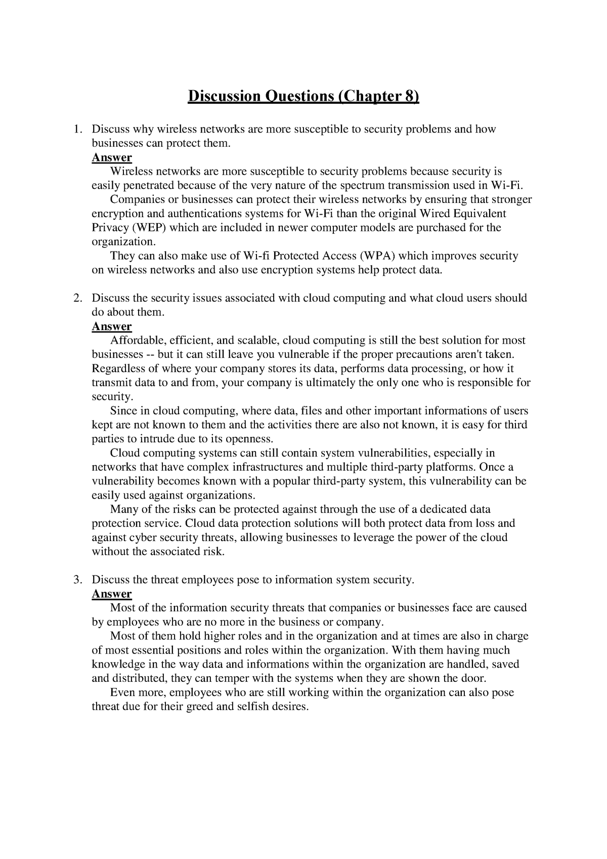 Discussion Questions Chapter 8 Answer Wireless Networks Are More 