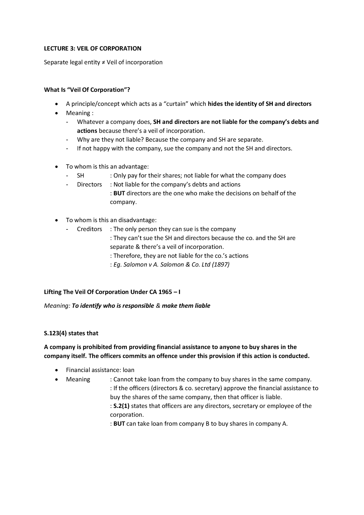 Lecture 3 - Lifting THE VEIL Mark-up - LECTURE 3: VEIL OF CORPORATION ...