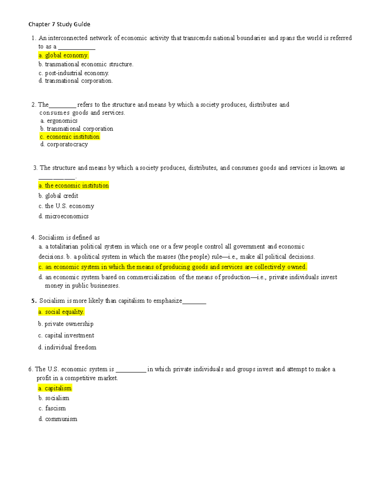 Chapter 7 Study Guide - Chapter 7 Study Guide An interconnected network ...