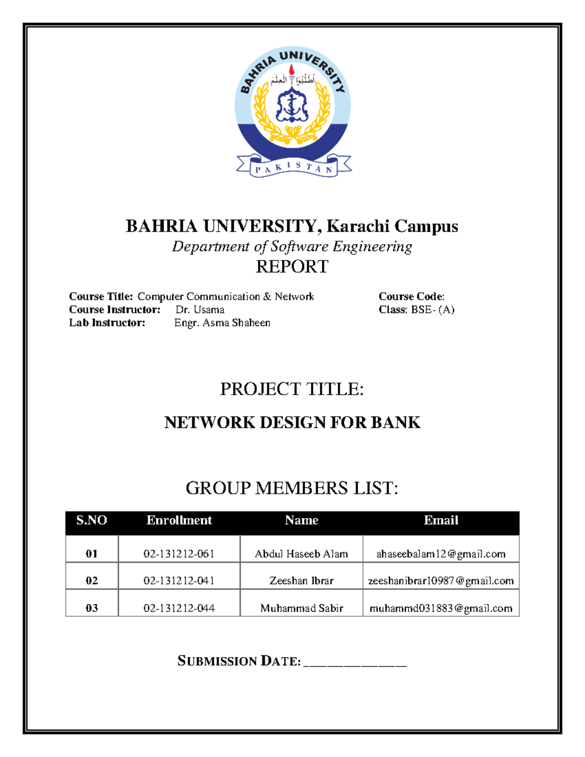 CCN- Project- Report - BAHRIA UNIVERSITY, Karachi Campus Department of ...