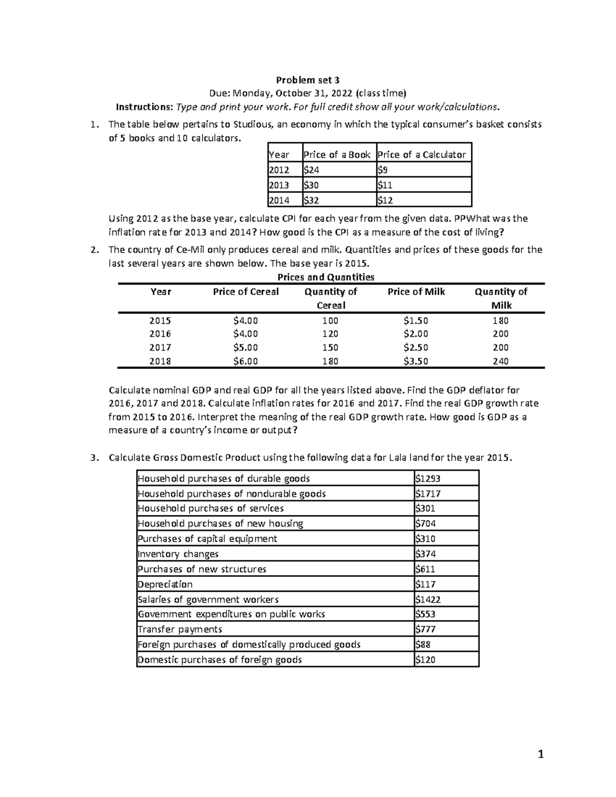 Problem Set 3 - 1 Problem Set 3 Due: Monday, October 31, 2022 (class ...