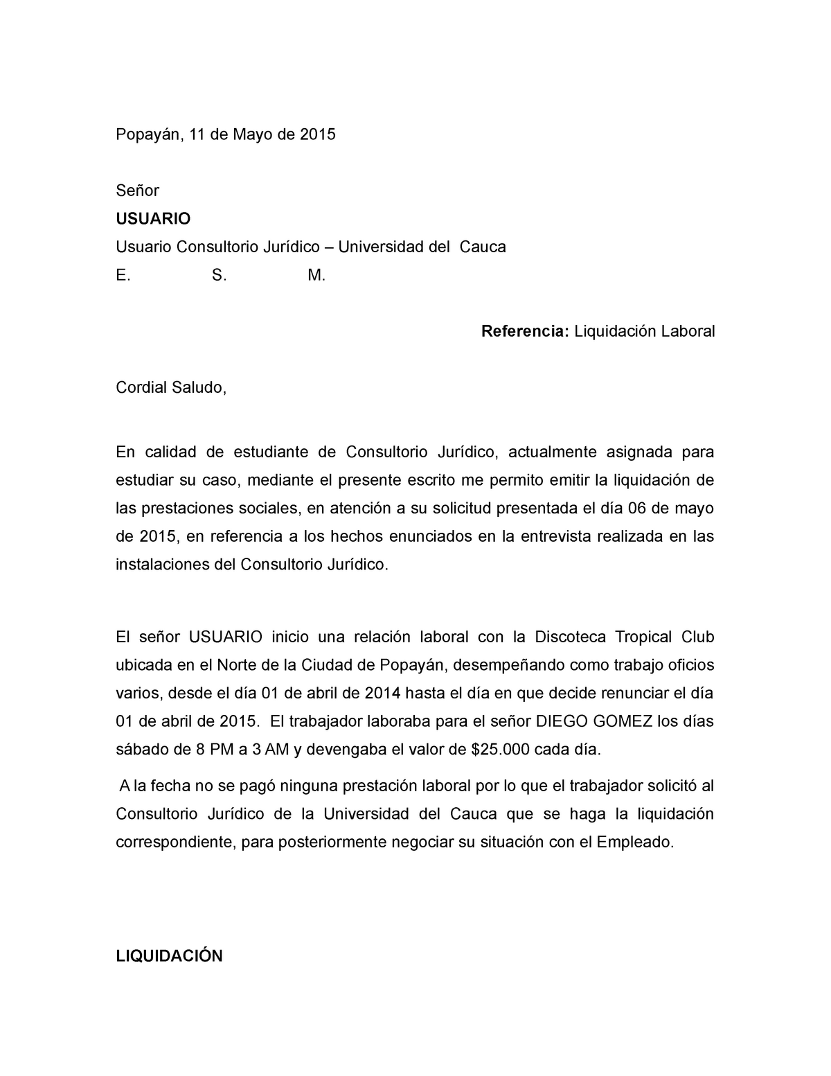 Carta De Liquidacion Laboral 9179