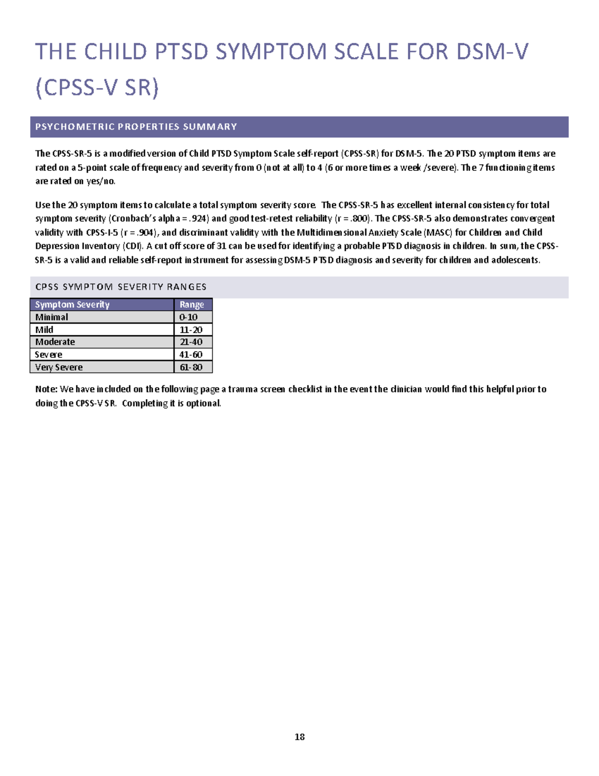 El correcto de trauma - THE CHILD PTSD SYMPTOM SCALE FOR DSM-V (CPSS-V ...