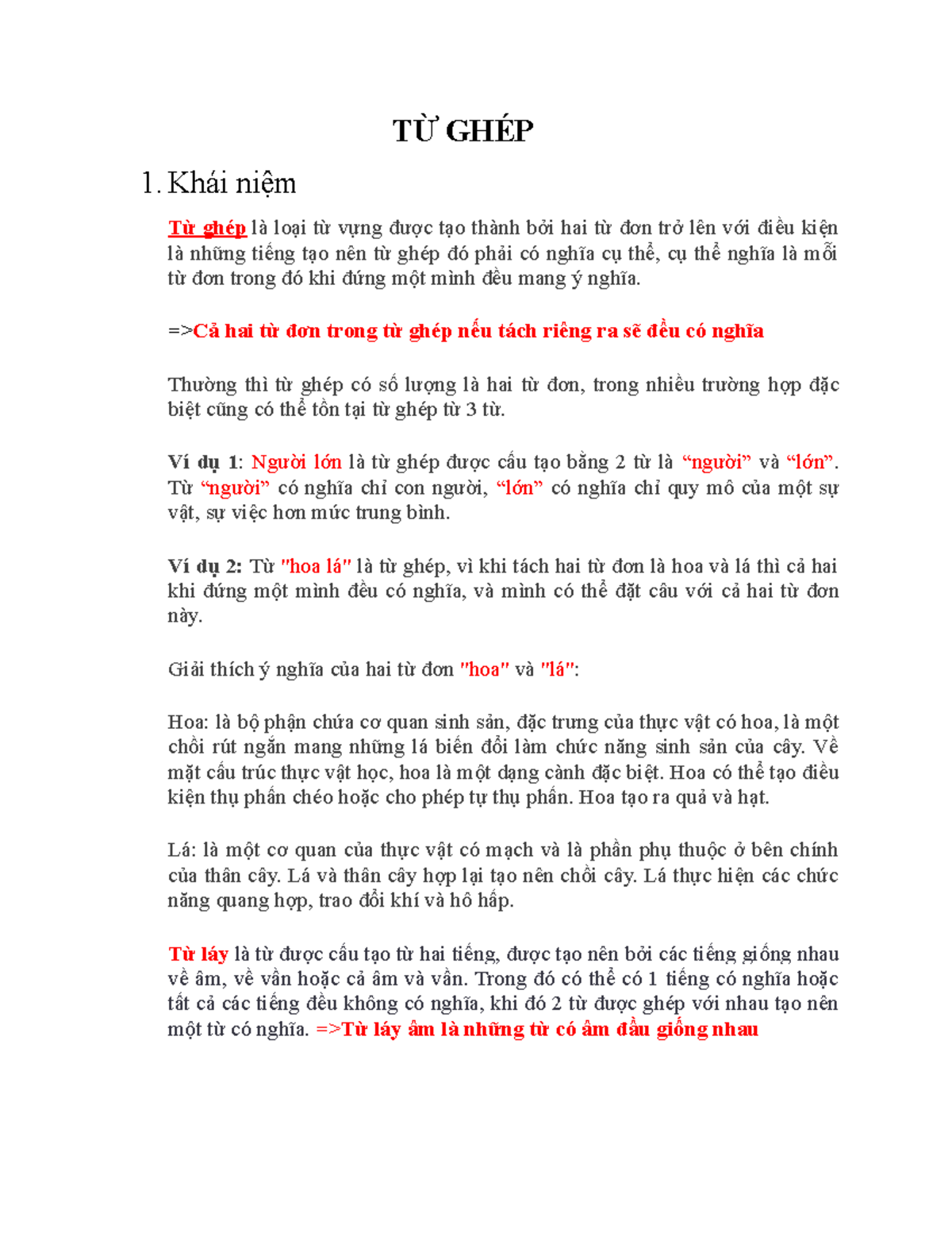 TỪ-GHÉP - khái niệm từ ghép - TỪ GHÉP 1. Khái niệm Từ ghép là loại từ vựng được tạo thành bởi hai từ - Studocu