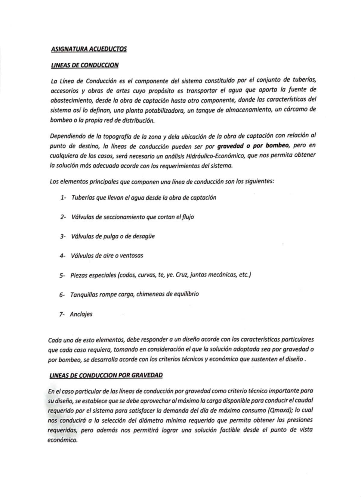 Linea de conducción - loco d la vida - ASIGNATURA ACUEDUCTOS LINEAS DE ...