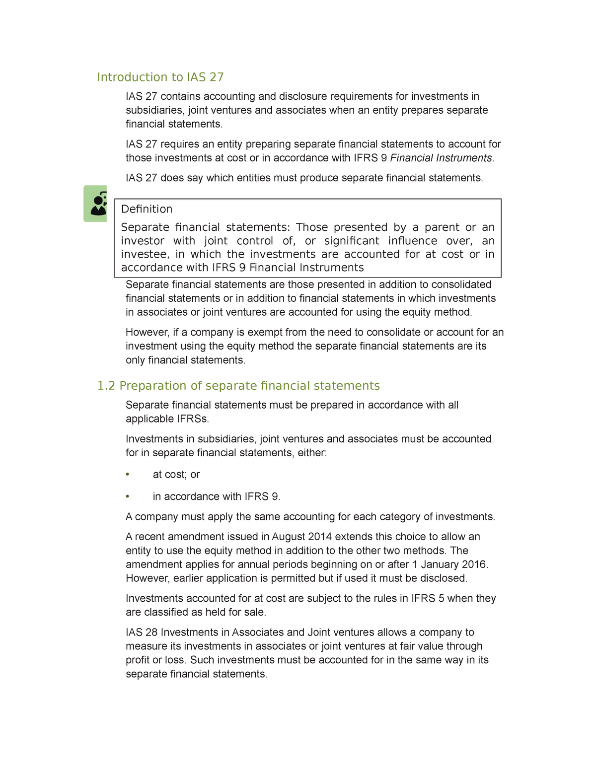 Introduction To IAS 27 - IAS 27 Requires An Entity Preparing Separate ...