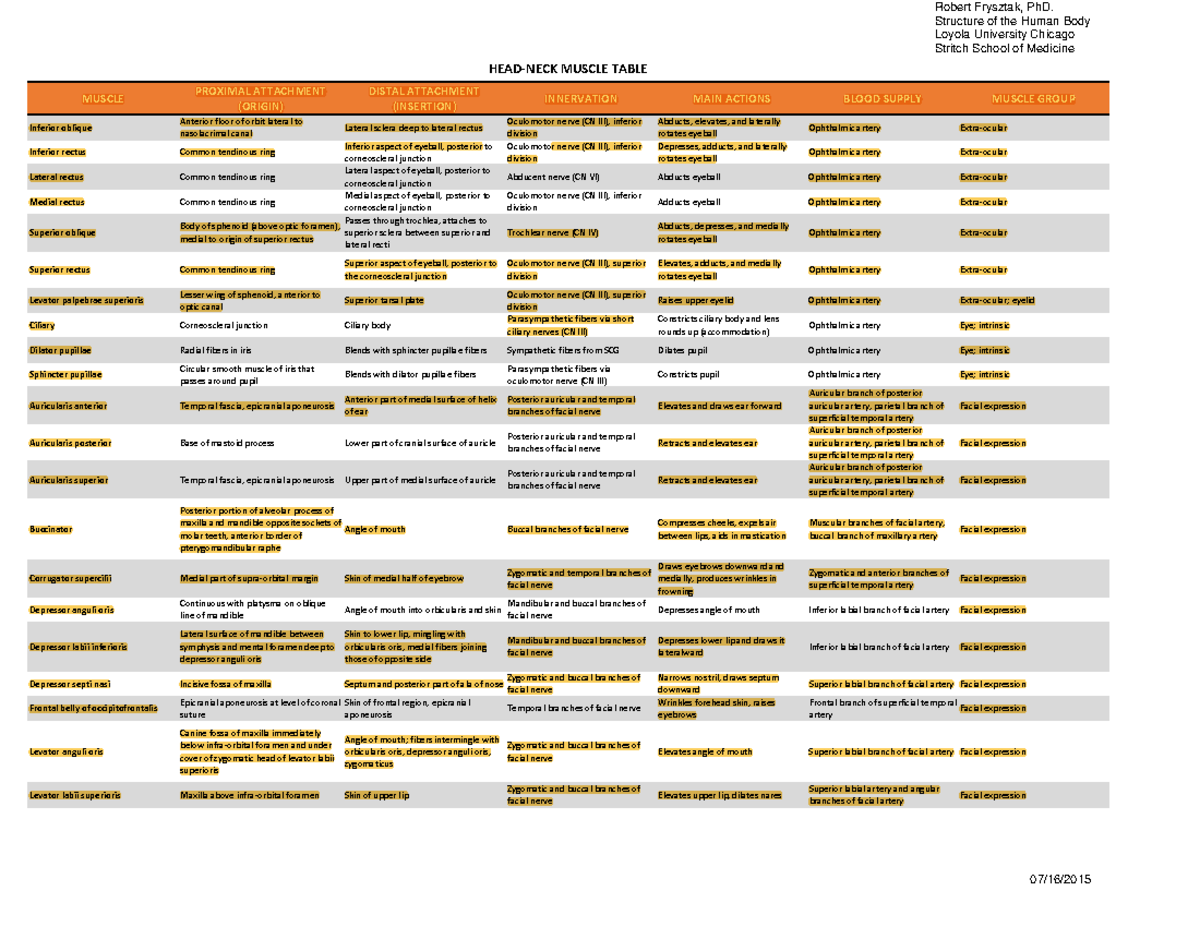 Head & Neck Muscle Table = action, innervation, blood supply - MUSCLE ...