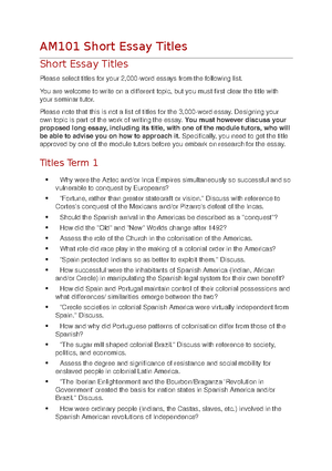 Good High School Essay Examples Am Short Essay Titles Am Latin America Themes And Problems Studocu Cheap Essay Papers also Business Strategy Essay Am Short Essay Titles Am Latin America Themes Descriptive Essay Topics For High School Students
