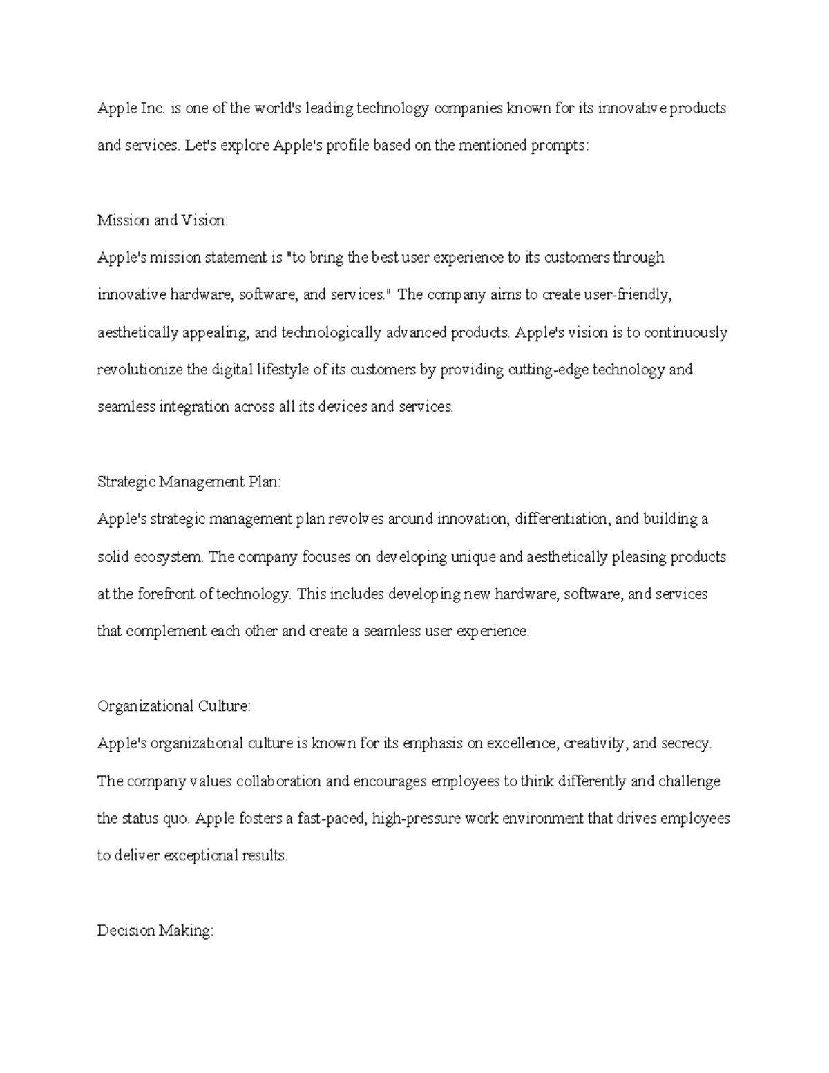 Principle of mngmnt module 3 - Apple Inc. is one of the world's leading ...