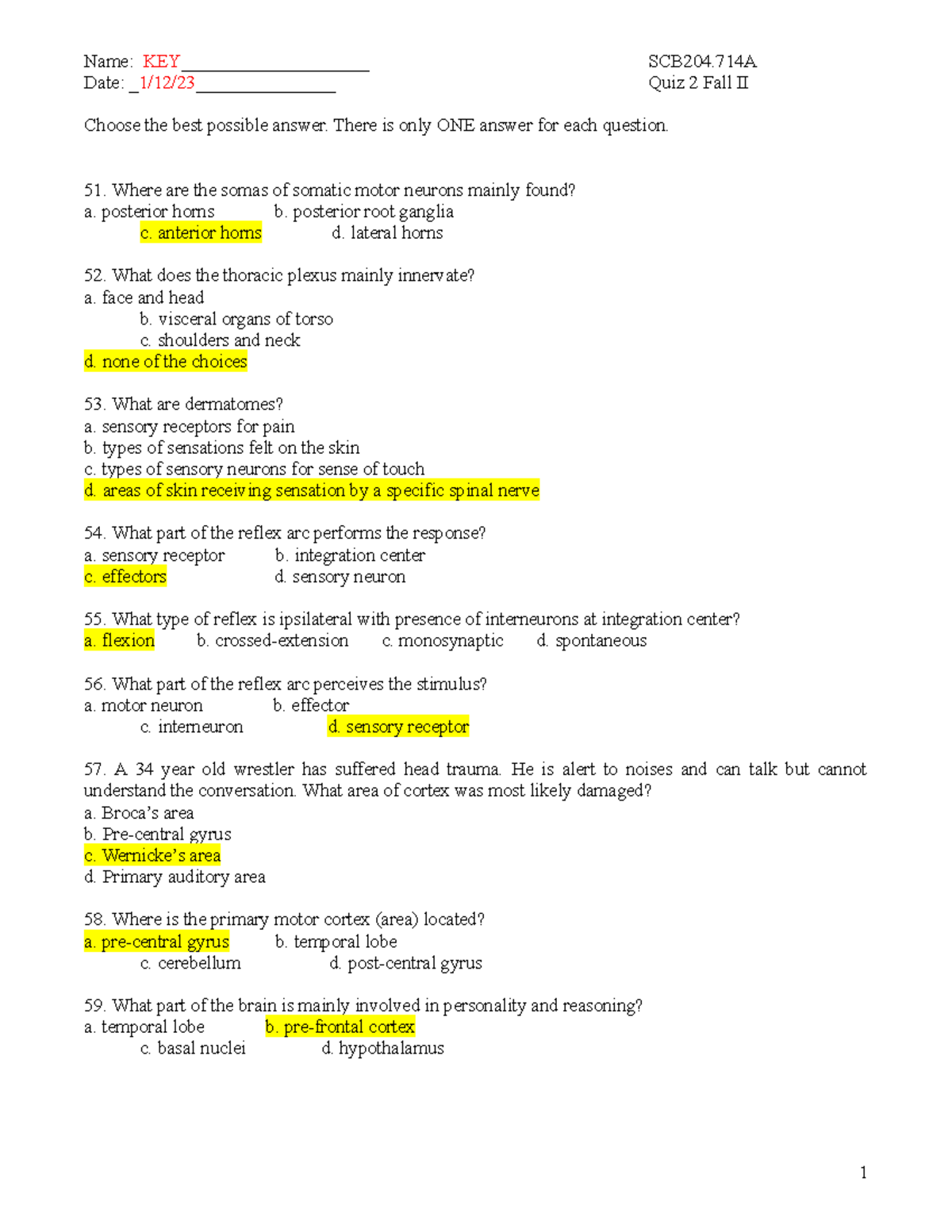 SCB204.714 Q2 Fa2 22-23 Answers - Name: KEY____________________ SCB204 ...