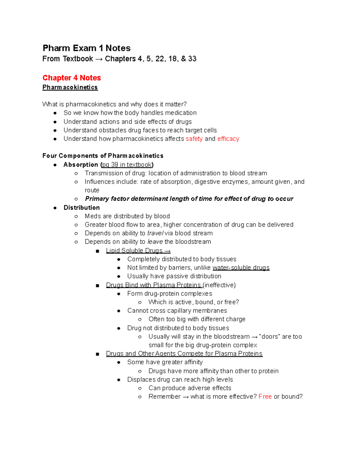 Pharm Exam 1 Notes - Pharm Exam 1 Notes From Textbook → Chapters 4, 5 ...