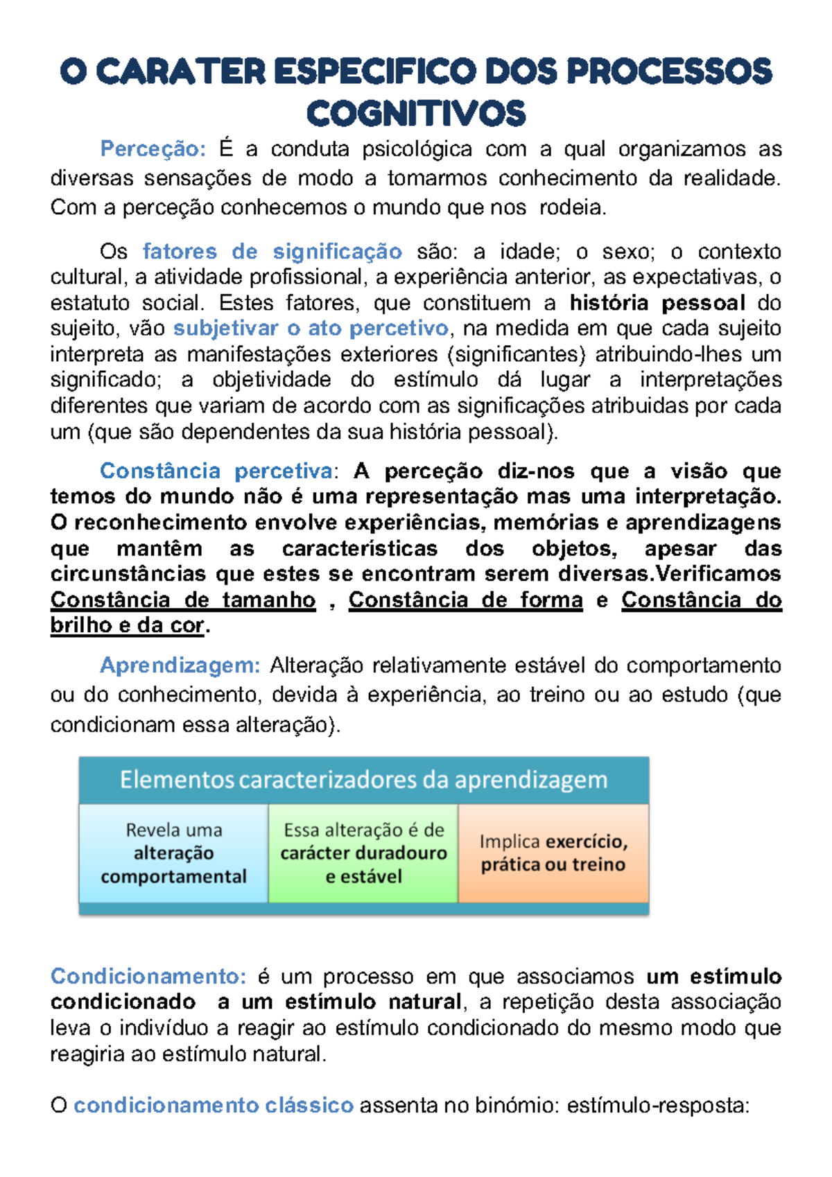 O Carácter Específico Dos Processos Cognitivos - O CARATER ESPECIFICO ...