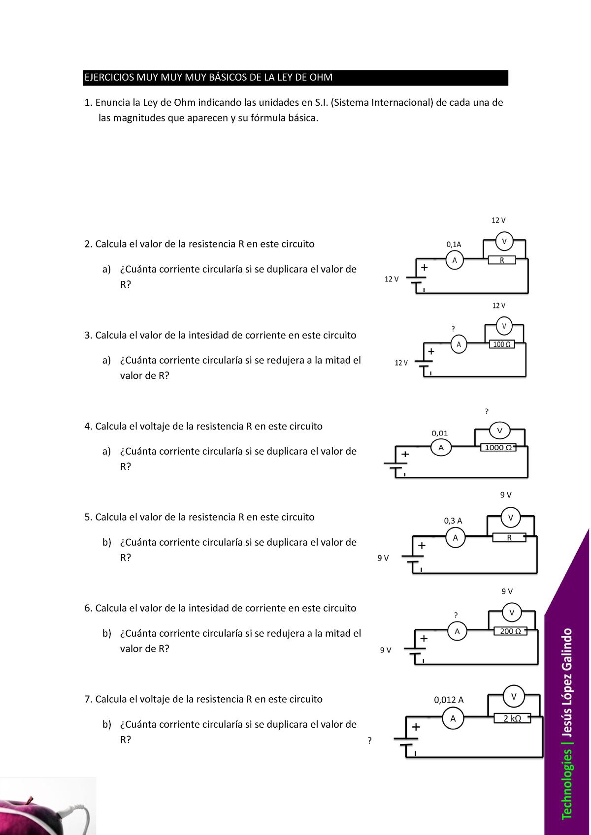 Ejercicios Basicos De La Ley De Ohm Para Tecnolog A Ejercicios Muy