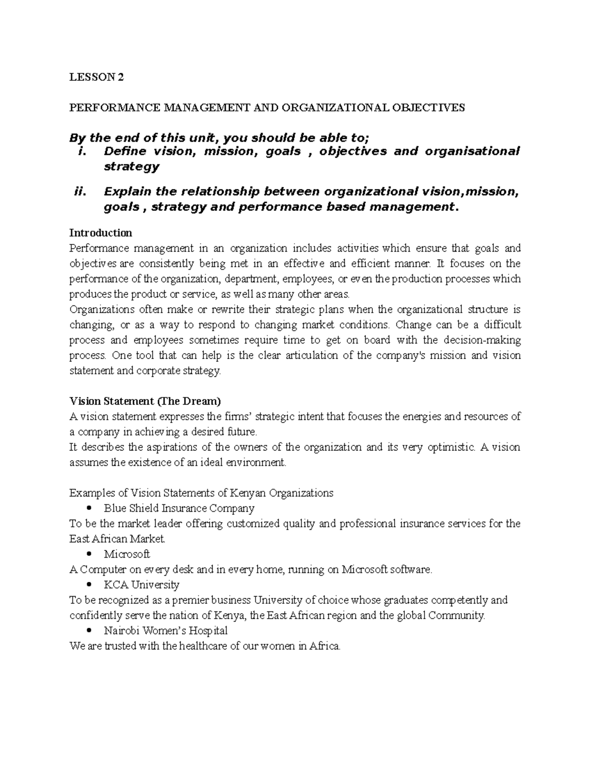 Lesson 2 3 - Lecture notes on performance based management - LESSON 2 ...