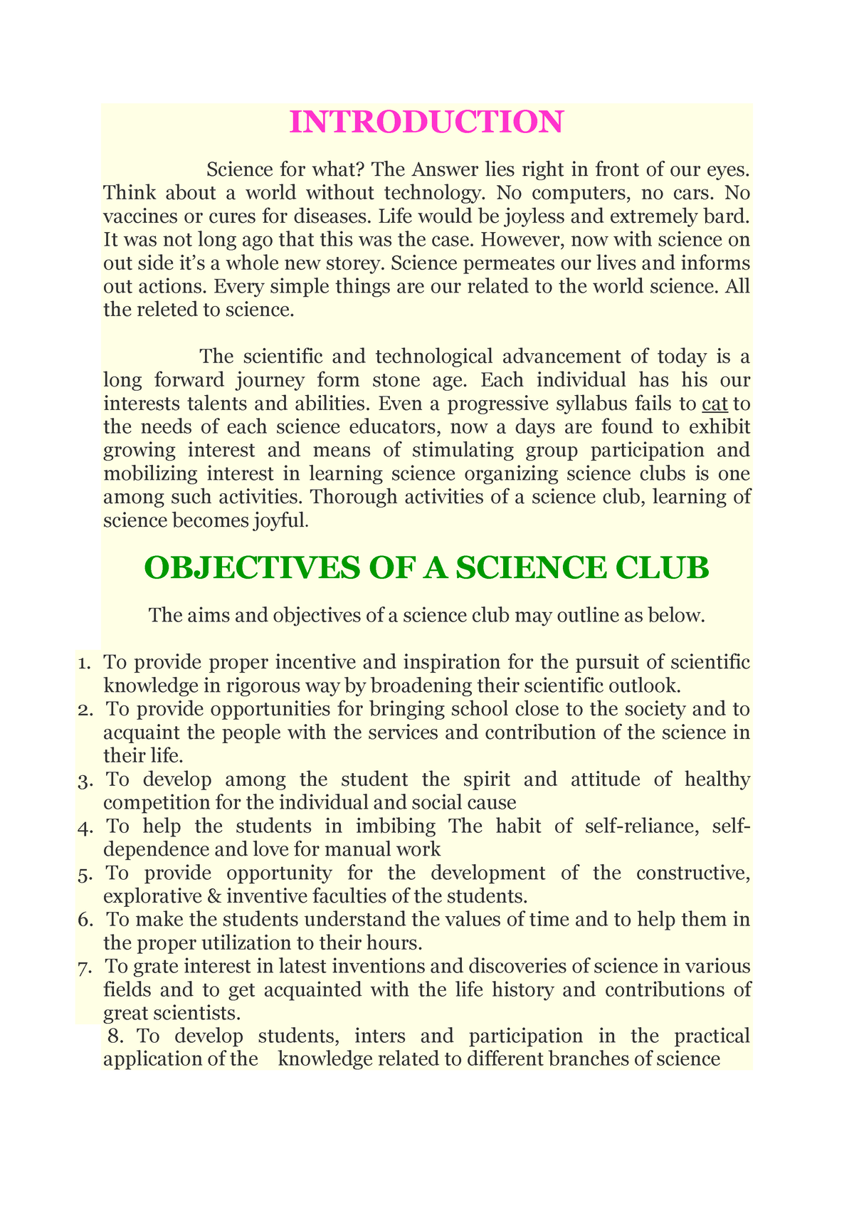 essay about science clubbing