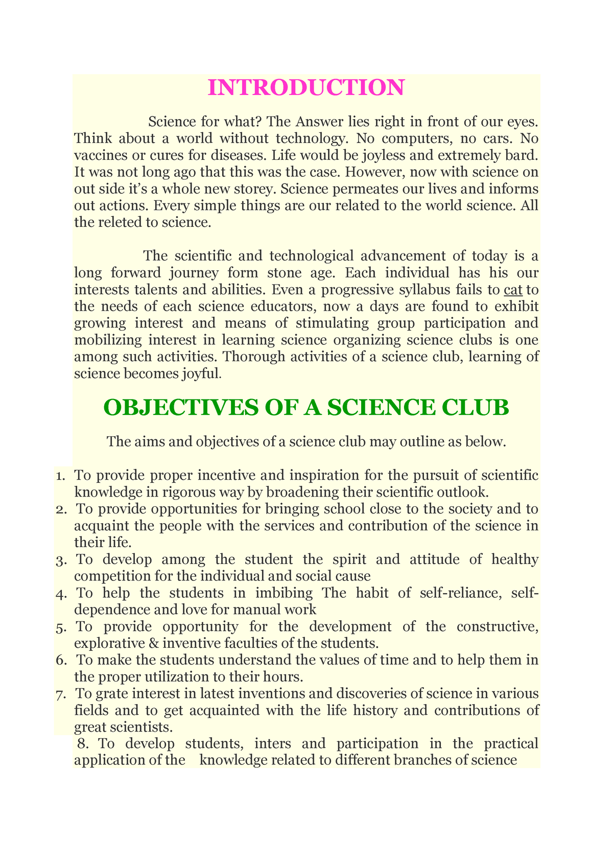 Science Club And The Aims And objectives Of Science Club In School 