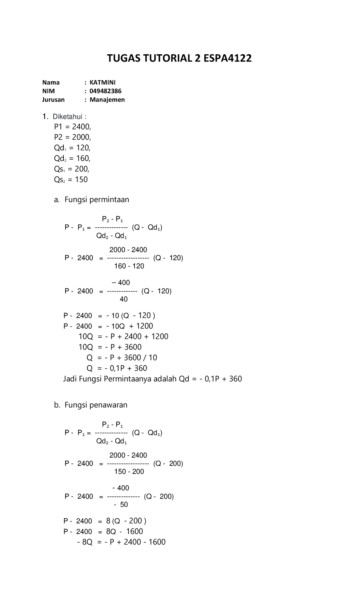 Tugas 2 Matematika - TUGAS TUTORIAL 2 ESPA Nama : KATMINI NIM ...