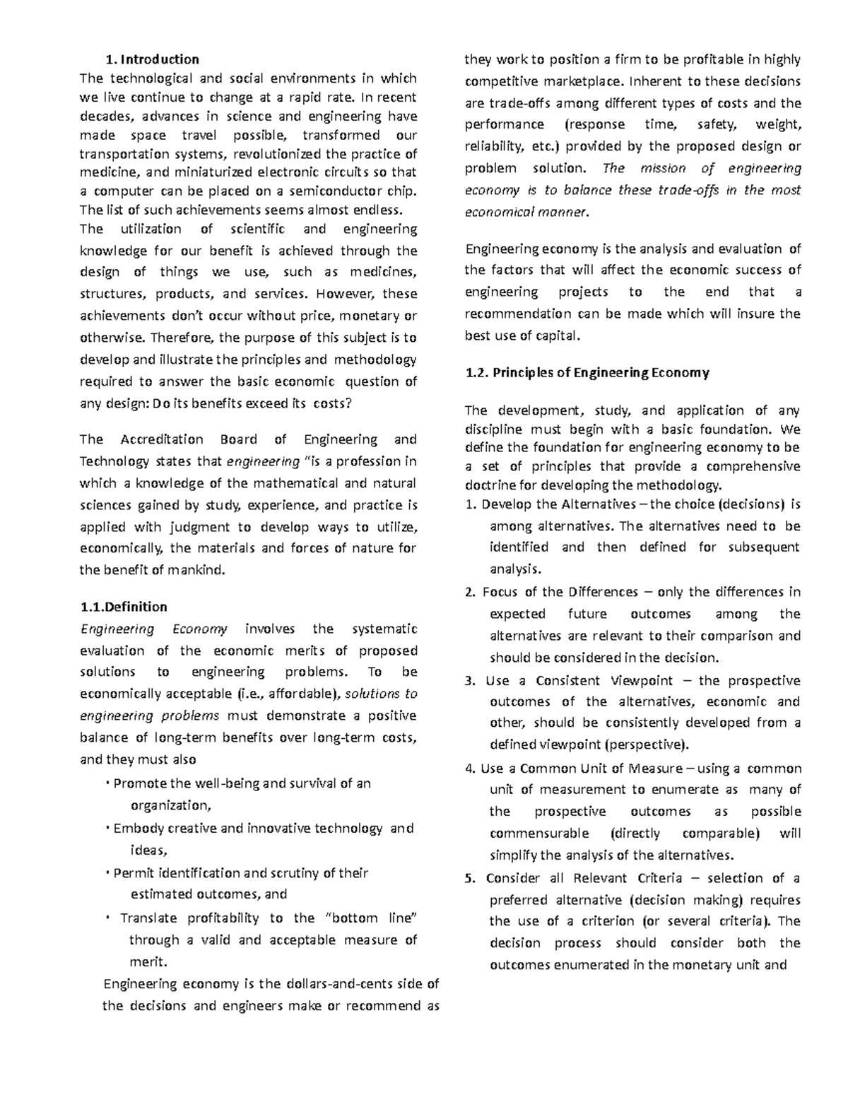 Notes-Eng-Economics - EE NOTES: - Introduction The technological and ...