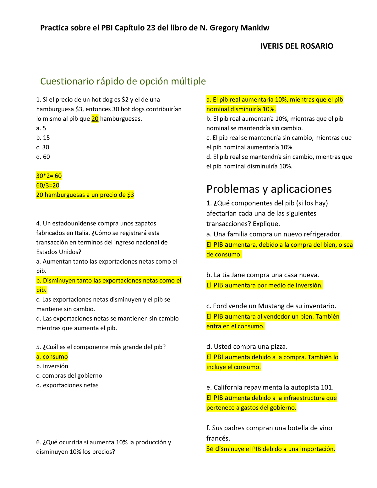 Práctica Sobre El Pbi Nociones De Economia Practica Sobre El Pbi Capítulo 23 Del Libro De N 4737