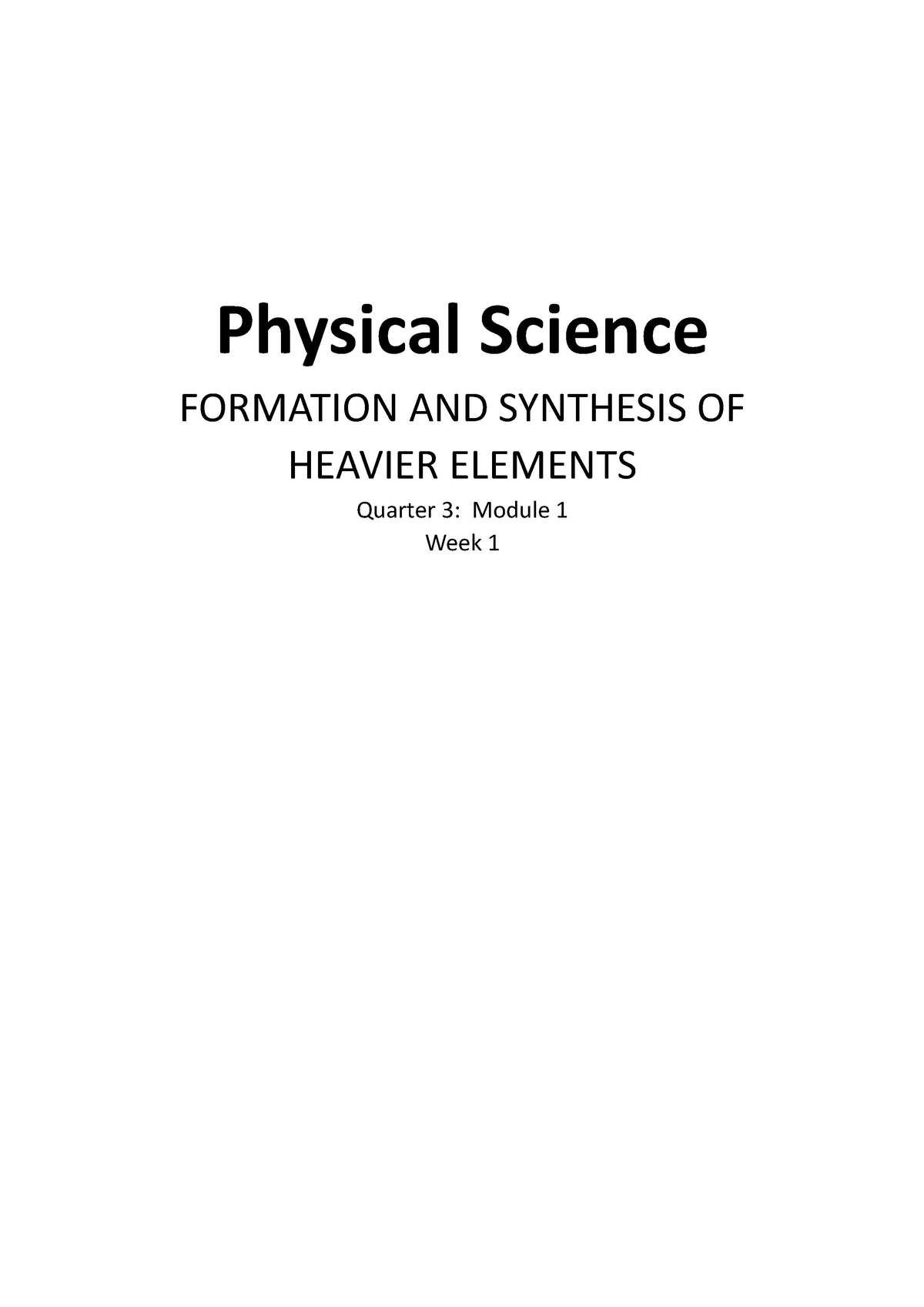 Physical Science Module 1 - Physical Science FORMATION AND SYNTHESIS OF ...