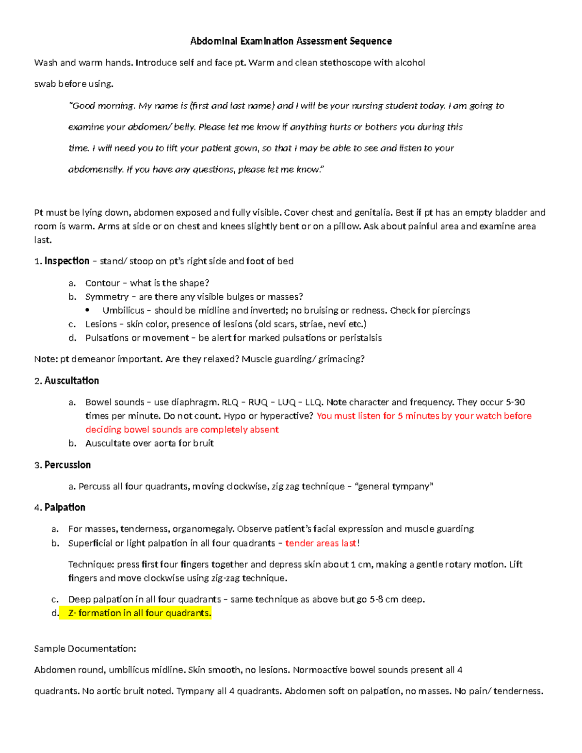 Abdominal Assessment Sequence - Abdominal Examination Assessment ...