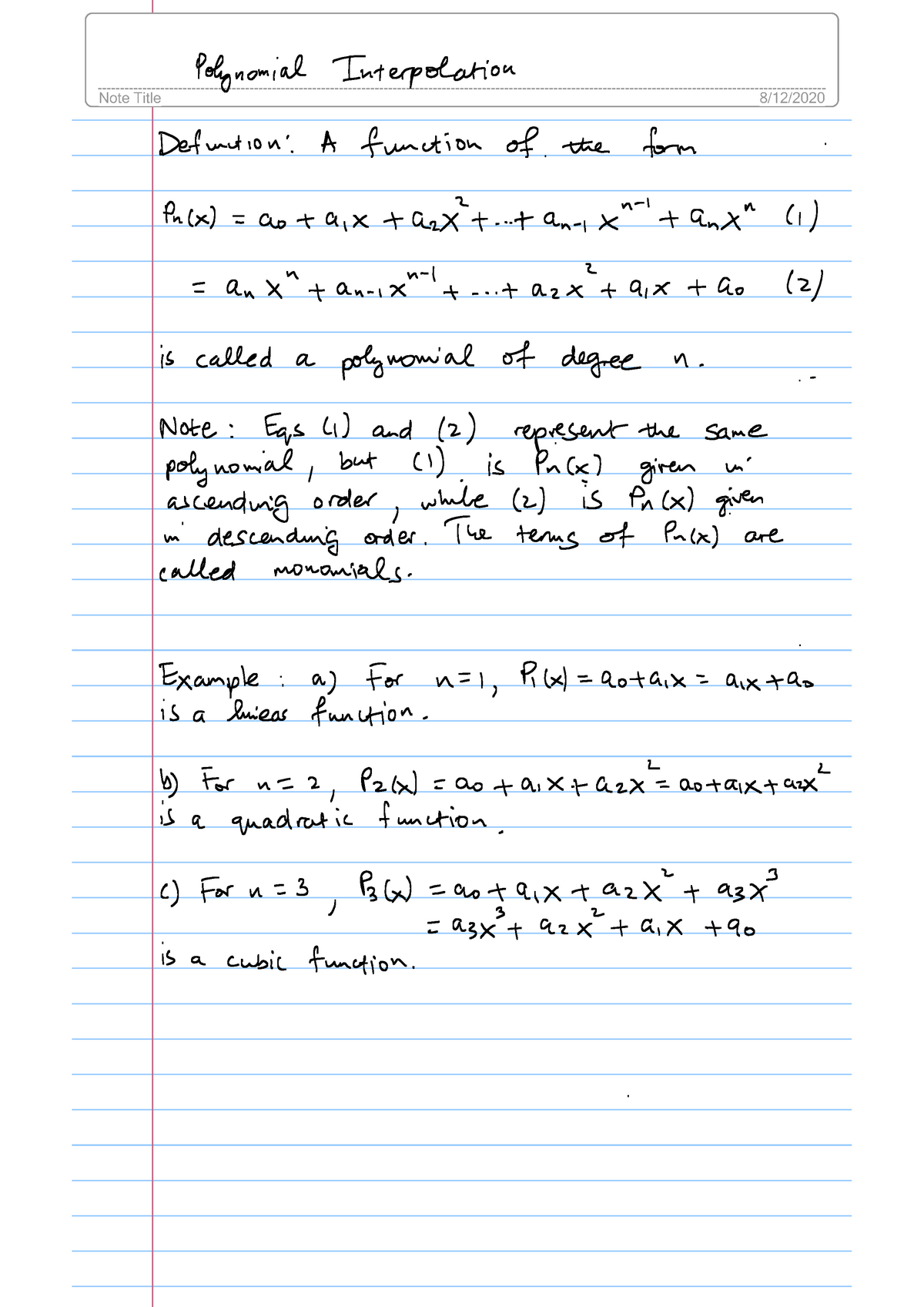 Polynomial interpolation introduction - MAT212 - UWC - Studocu