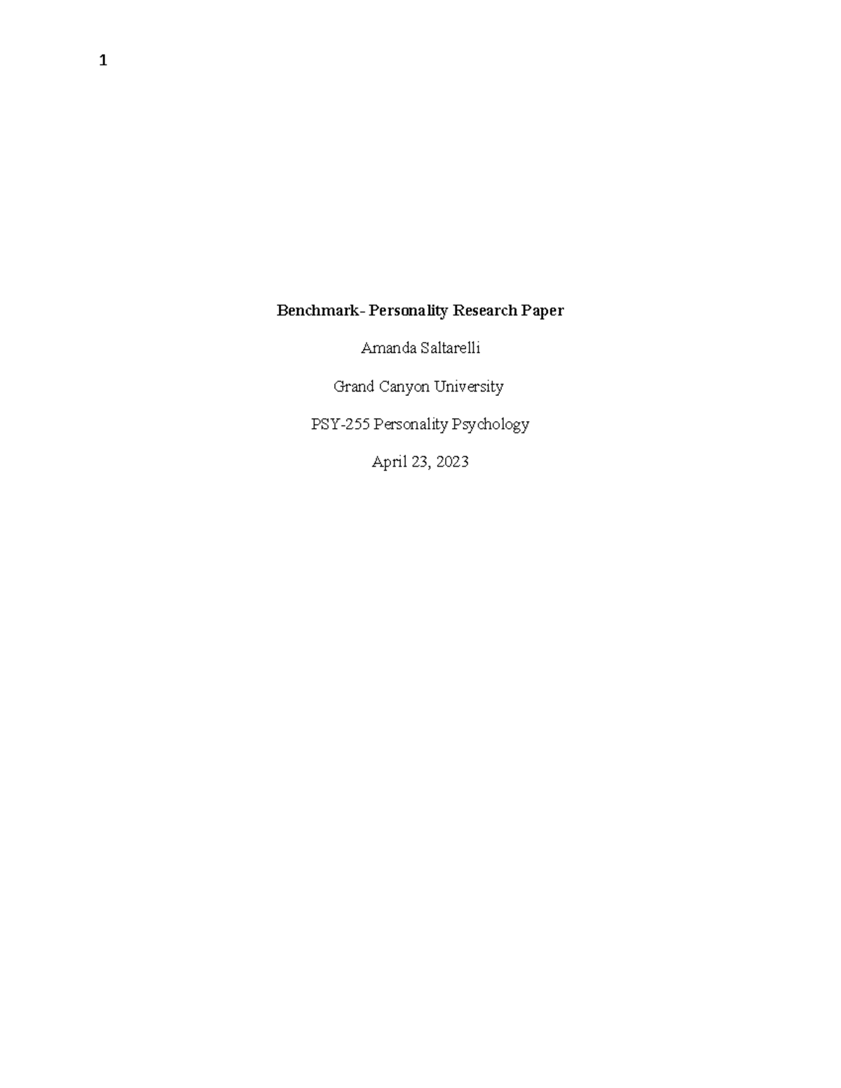 Personality Research Paper - Benchmark- Personality Research Paper ...
