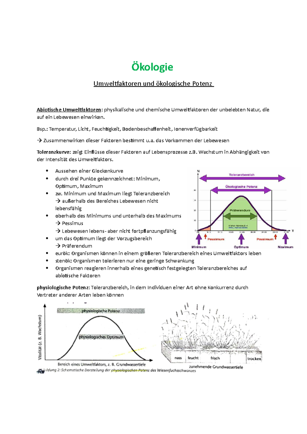 Umweltfaktoren Und ökologische Potenz Ã kologie â Kopie - Übersicht Zusammenfassung - Ökologie Umweltfaktoren
