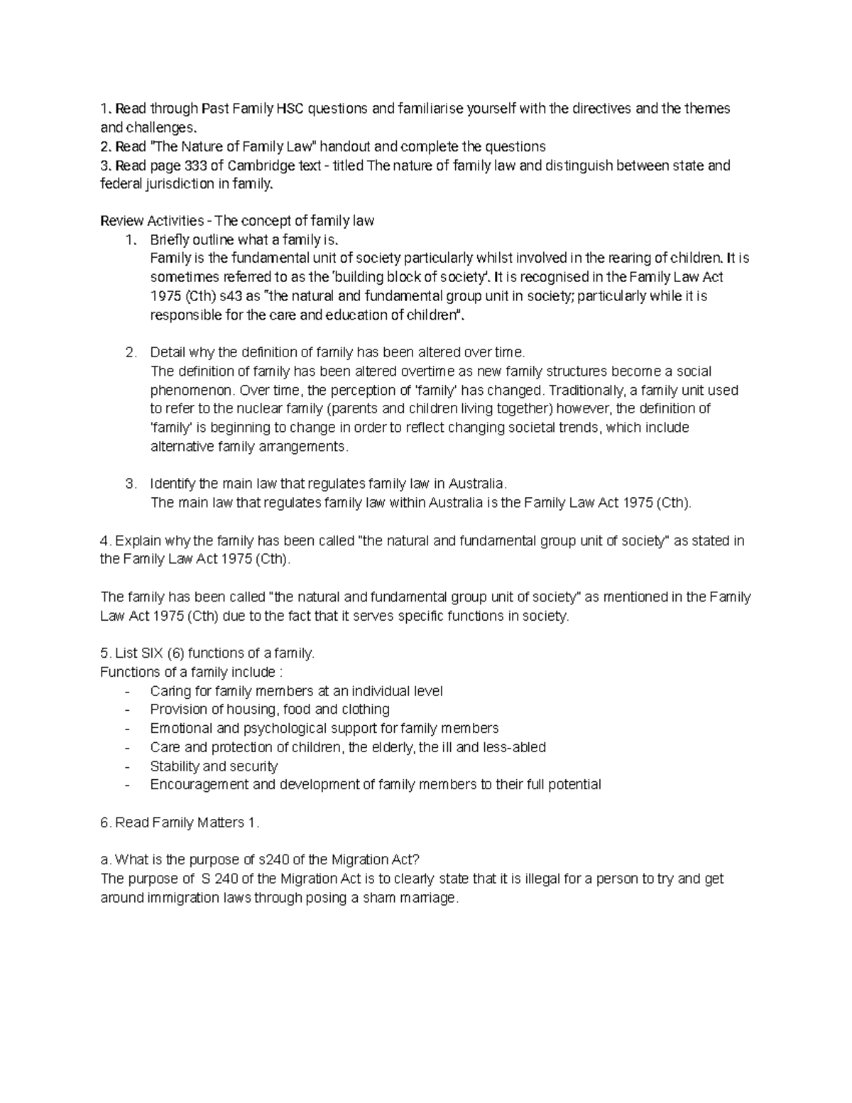 HSC Task difficulty of defining ‘family’ and the changing concepts of