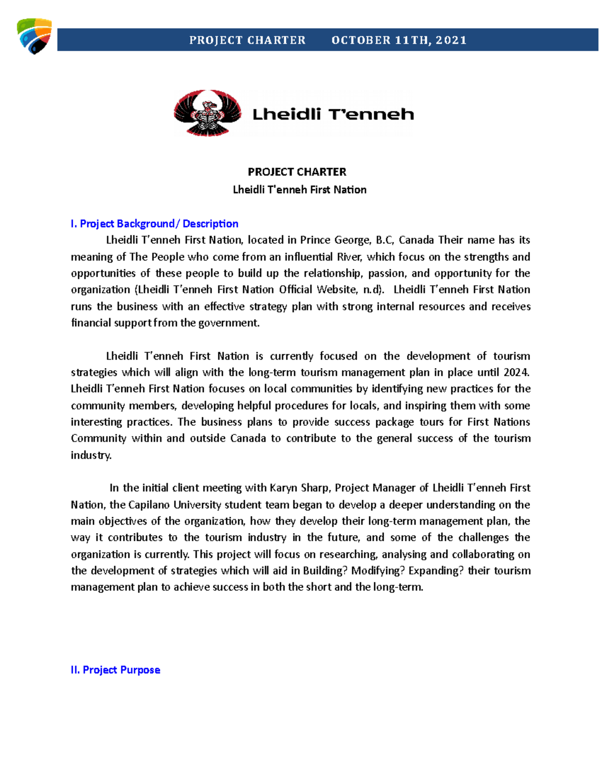 Project Charter 435 - tour 433 - Cap U - Studocu