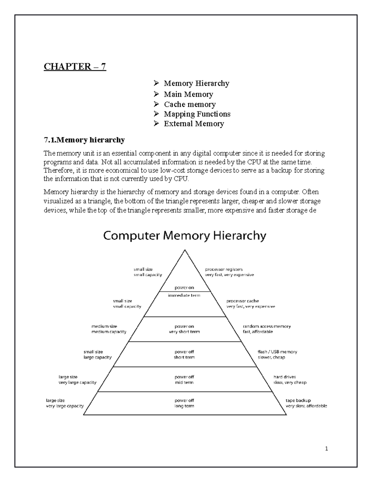 Chapter 7 - Computer Organization - CHAPTER – 7 Memory Hierarchy Main ...