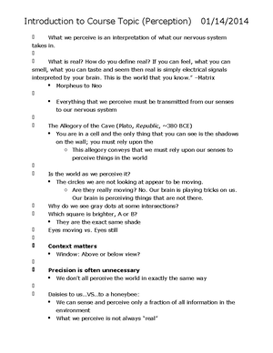 Sensation and Perception - Chapter 2: The Beginning of the Perceptual ...