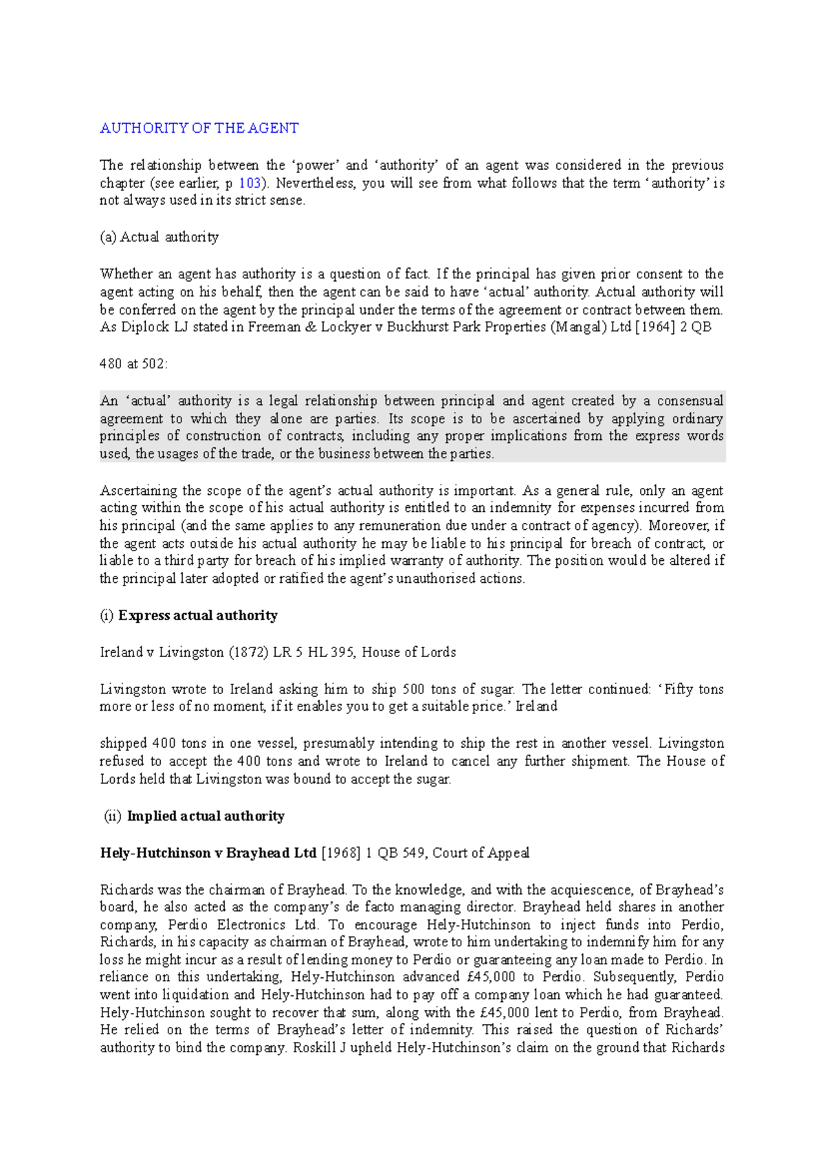 Authority OF THE Agent word full notes - AUTHORITY OF THE AGENT The ...