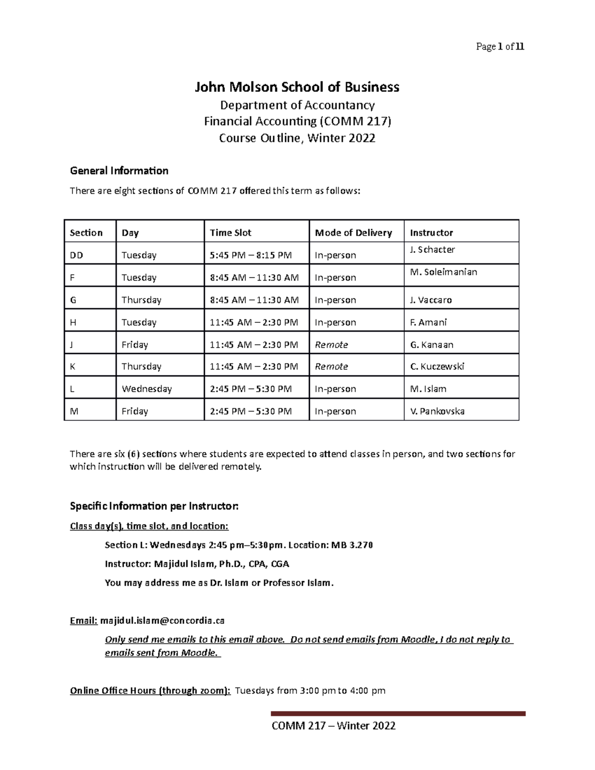 COMM 217 - Financial Accounting - Winter- Sylabuss-2022 - John Molson ...