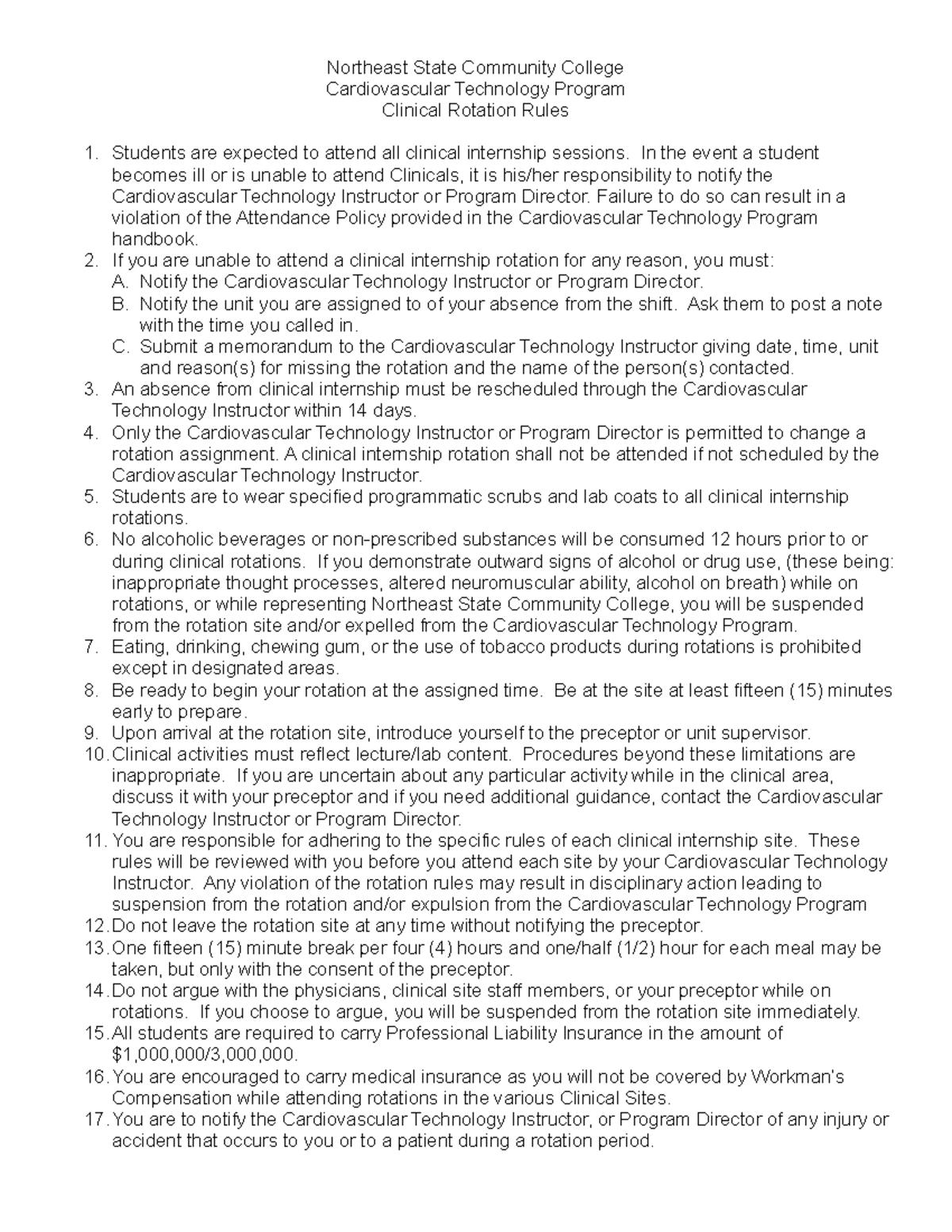 CVT Clinical Rotation Rules done - Northeast State Community College ...