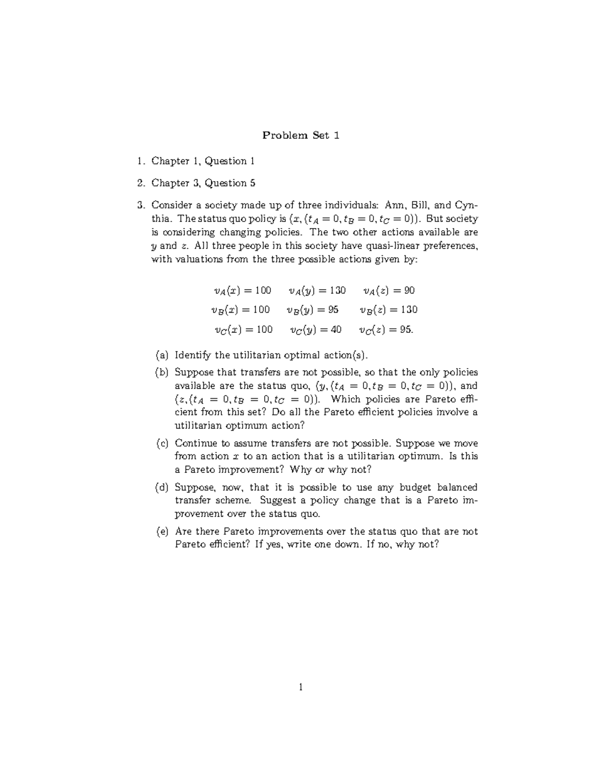 Ps1 - Problem Set 1 Chapter 1, Question 1 Chapter 3, Question 5 ...