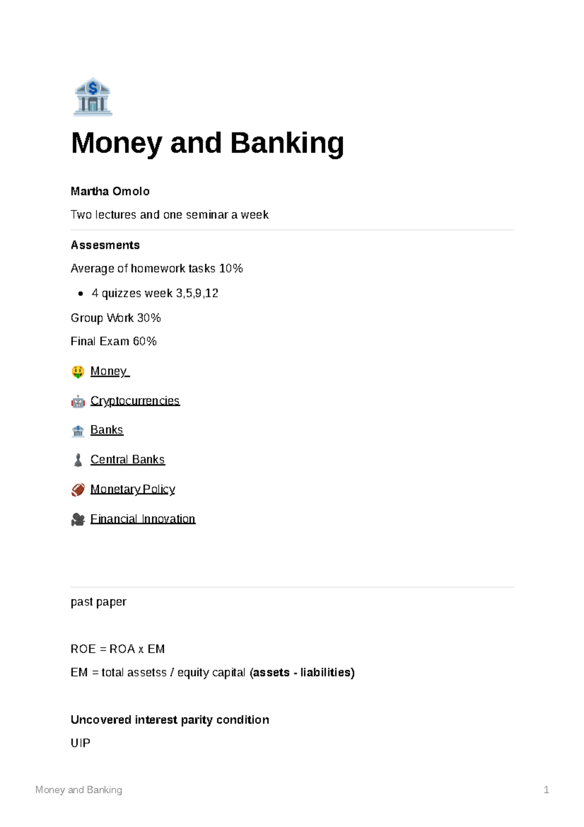 Money and Banking Summary / last minute exam notes Ö Money and