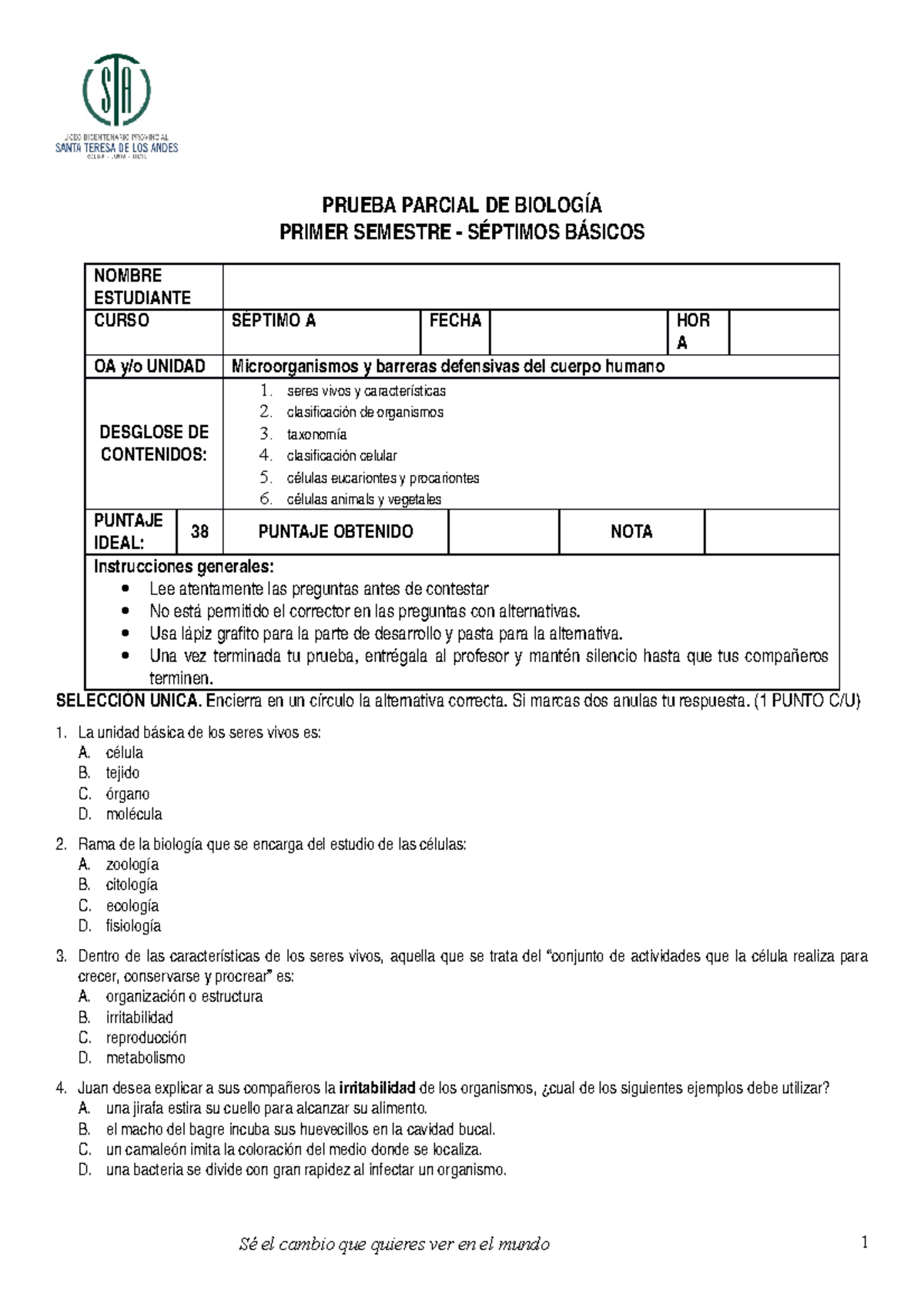 Examen De Muestra Practica Mayo 2019 Preguntas Y Respuestas Prueba Parcial De Biolog Primer Semestre Ptimos Sicos Nombre Estudiante Curso Oa Unidad Desglose De Studocu