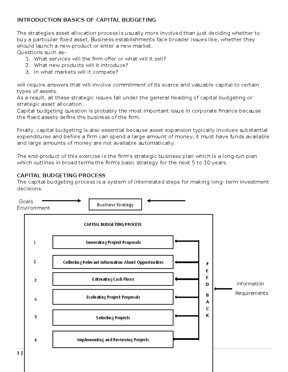 capital budgeting discussion - INTRODUCTION BASICS OF CAPITAL BUDGETING ...