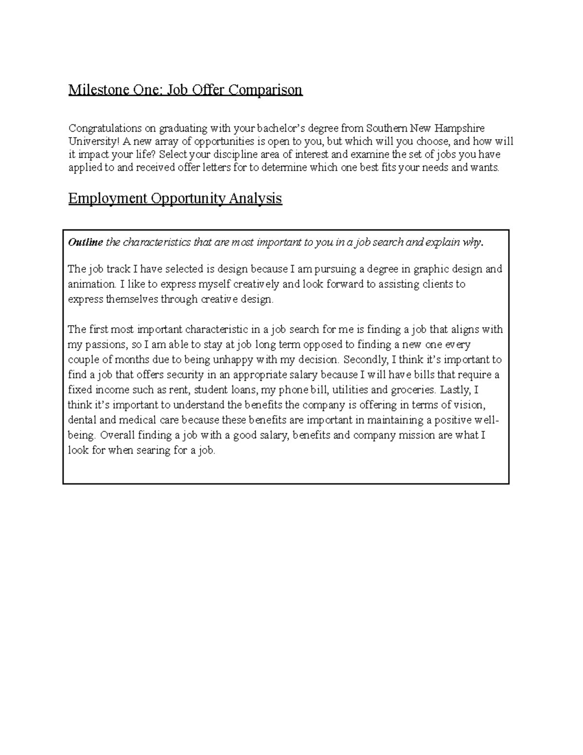 MAT 125 Milestone One Milestone One Job Offer Comparison